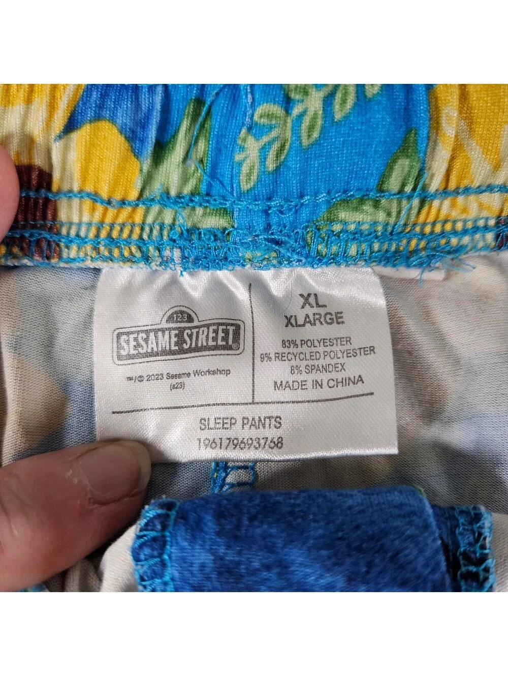 Sesame Street Cookie Monster Pajama Pants Mens XL Tropical Floral Hibiscus Blue